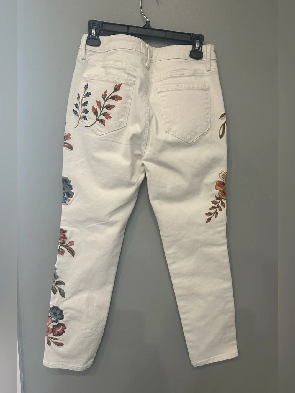 Driftwood Gizelle Embroidered White Denim Straight Leg Jeans Floral Pants - Picture 16 of 16